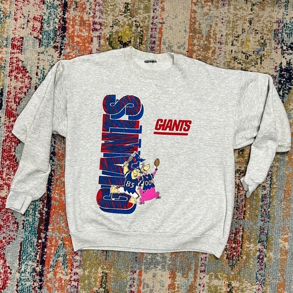 Vintage New York Giants NFL Football Flinstones 1990s Gray Crewneck Sweatshirt
